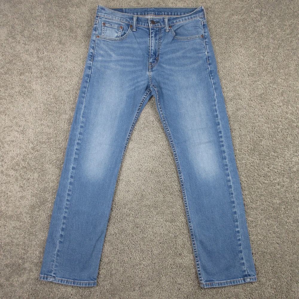 Levis Jeans Mens 30x30 Blue 505 Regular Straight Faded Whisker Zip Denim Pants